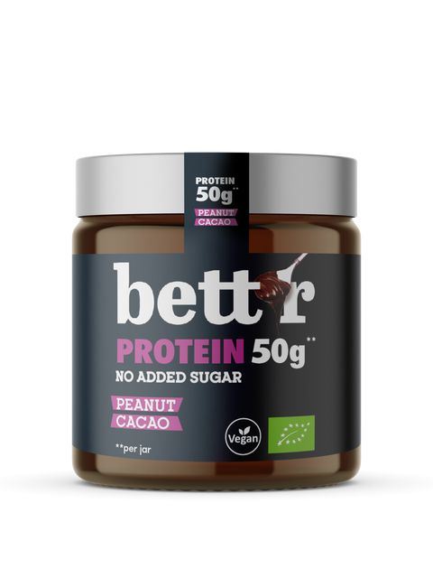 BIO cremă tartinabilă proteică cu arahide și cacao, fără zahăr adăugat
