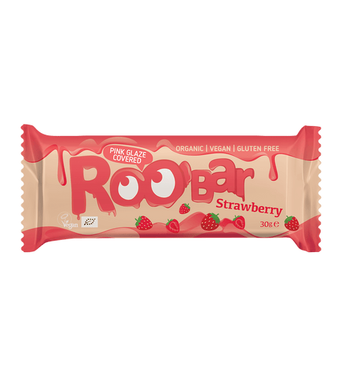 Baton BIO cu căpșuni și ciocolată roz – Roobar Vegan