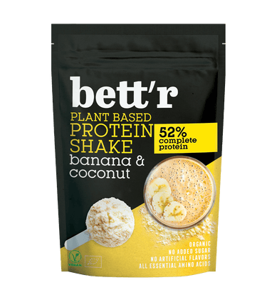 Shake proteic BIO cu banană și cocos – 100% din plante, fără zahăr adăugat