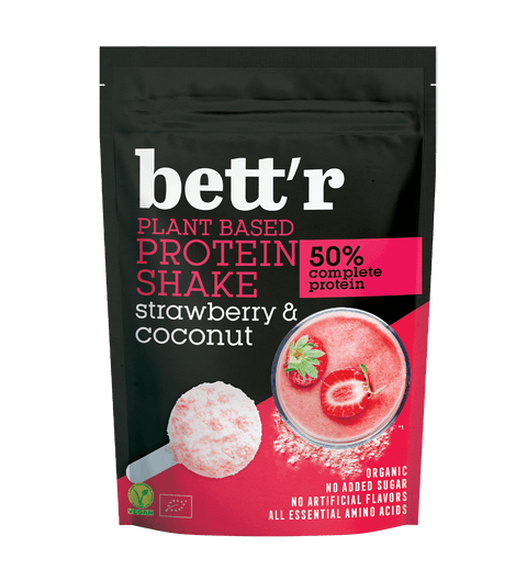 BIO Shake proteic cu căpșuni și cocos – 100% vegetal