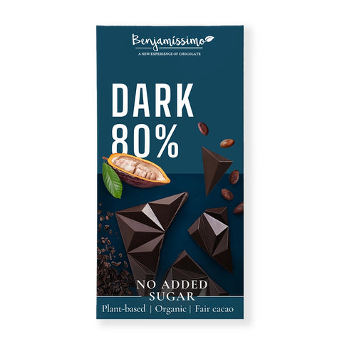 Ciocolată Organică Vegană Fără Zahăr Adăugat Neagră 80%, 60g, Benjamissimo