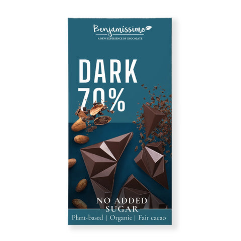Ciocolată Organică Vegană Fără Zahăr Adăugat Dark 70%, 60g, Benjamissimo