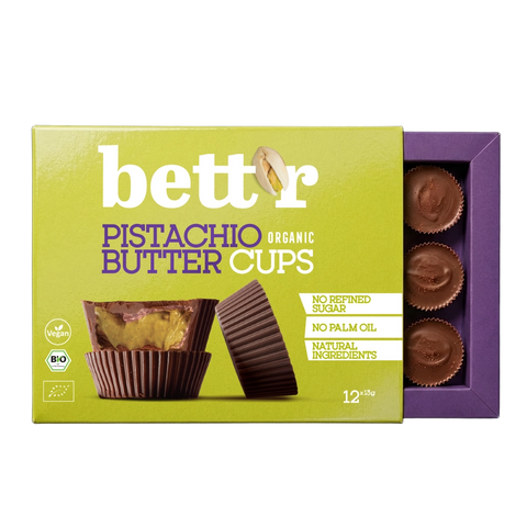 Cutie Bomboane Bio de Ciocolată cu Fistic Bett'r 156 g