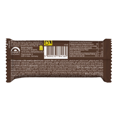 Baton BIO cu fistic și glazură de cacao, 30g, Roo'bar