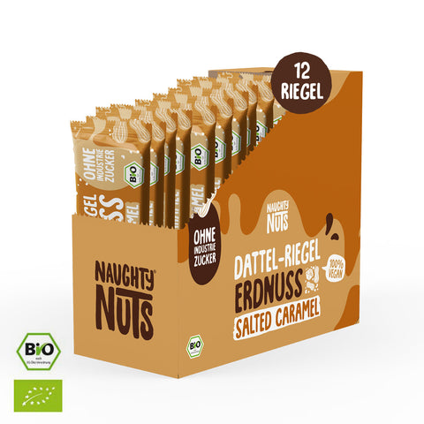 Baton BIO cu curmale, arahide și caramel sărat