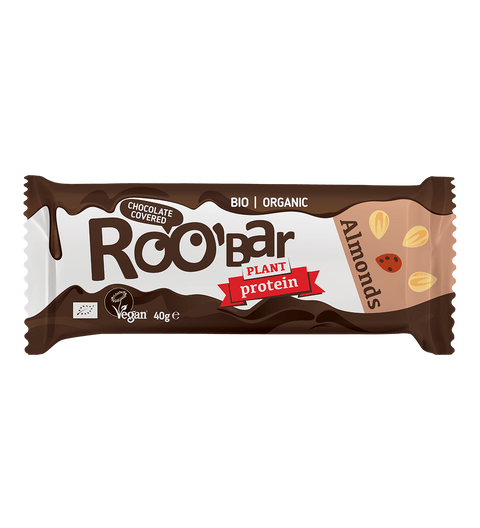 Baton proteic de migdale ORGANIC acoperit cu ciocolata