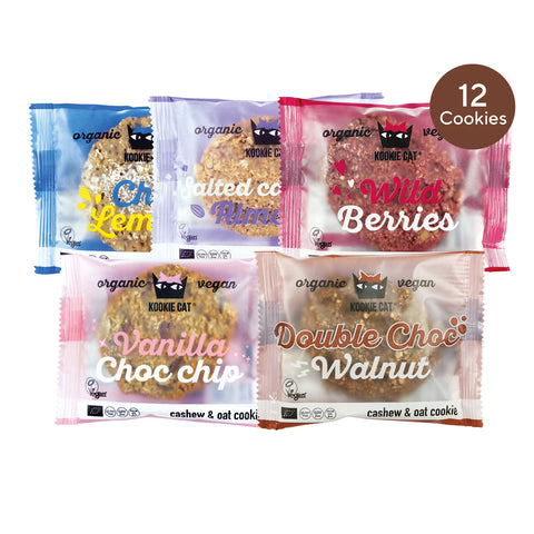 Cutie mixtă cu biscuiți BIO Kookie Cat – 12 bucăți, 5 arome irezistibile