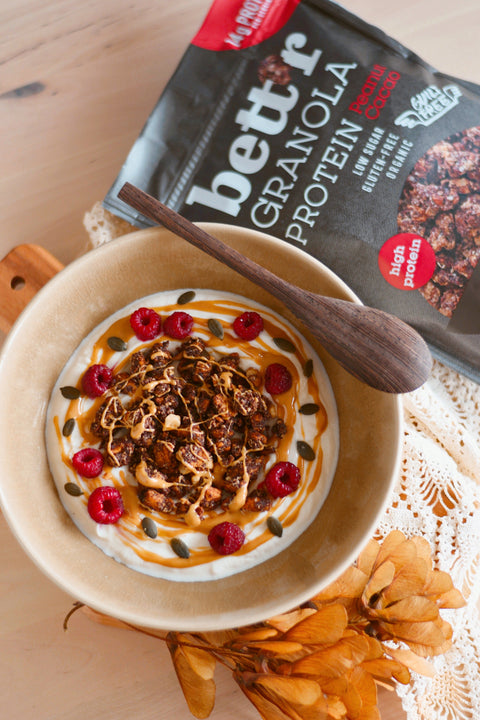 Granola BIO proteică cu arahide și cacao
