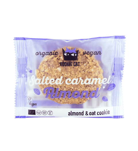 Biscuit BIO cu caramel sărat și migdale – Kookie Cat