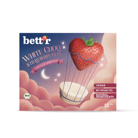 Cutie BIO cu bomboane umplute cu cremă de căpșuni și unt de nuci