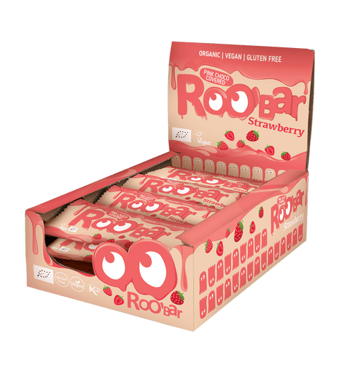 Baton BIO cu căpșuni și ciocolată roz – Roobar Vegan