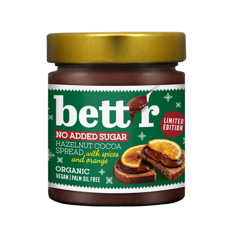Cremă BIO de alune cu cacao și portocală – ediție de Crăciun, fără zahăr adăugat