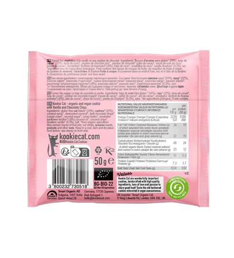 Biscuit BIO cu vanilie și fulgi de ciocolată – Kookie Cat